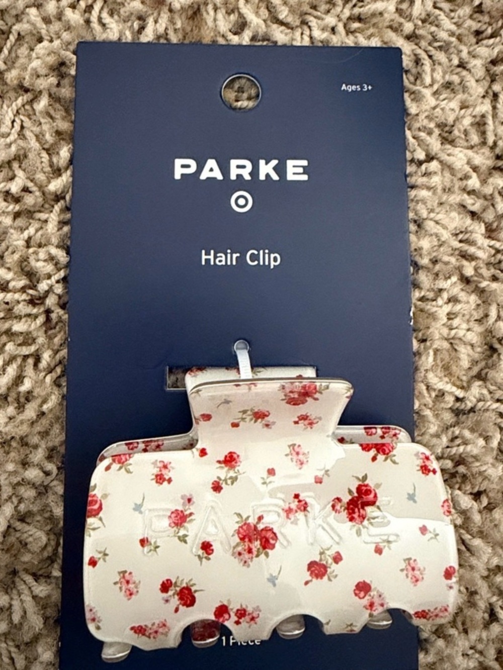 Parke Floral Resin Claw Hair Clip - White with Red/Pink Roses